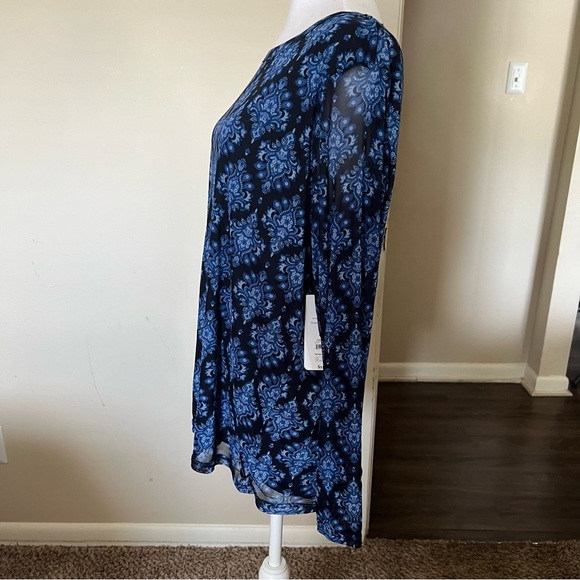 PLUS - TERRA & SKY Blue Pattern Chic Mesh Crewneck Top NWT - Picture 9 of 13